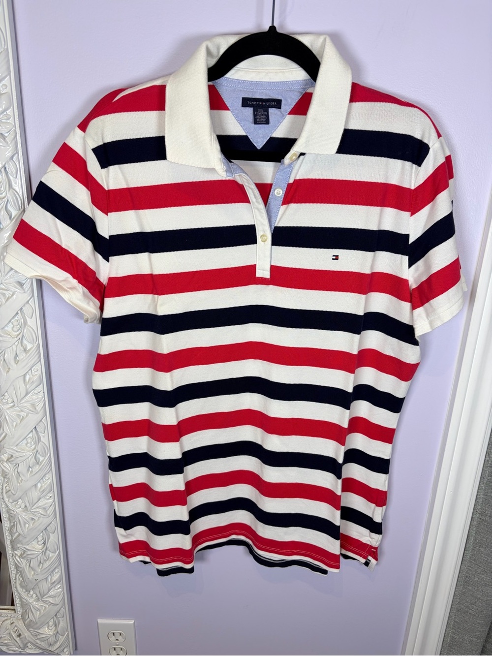 Tommy Hilfiger Red, White & Navy Striped Polo Shirt